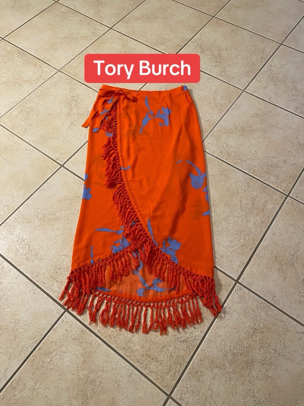 Tory Burch Orange Fringe Wrap Sarong Cover-Up